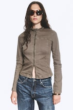 Dusty Grey - GENEVIEVE SCHMALE STRUKTURIERTE BAUMWOLL-ZIP-JACKE - 0