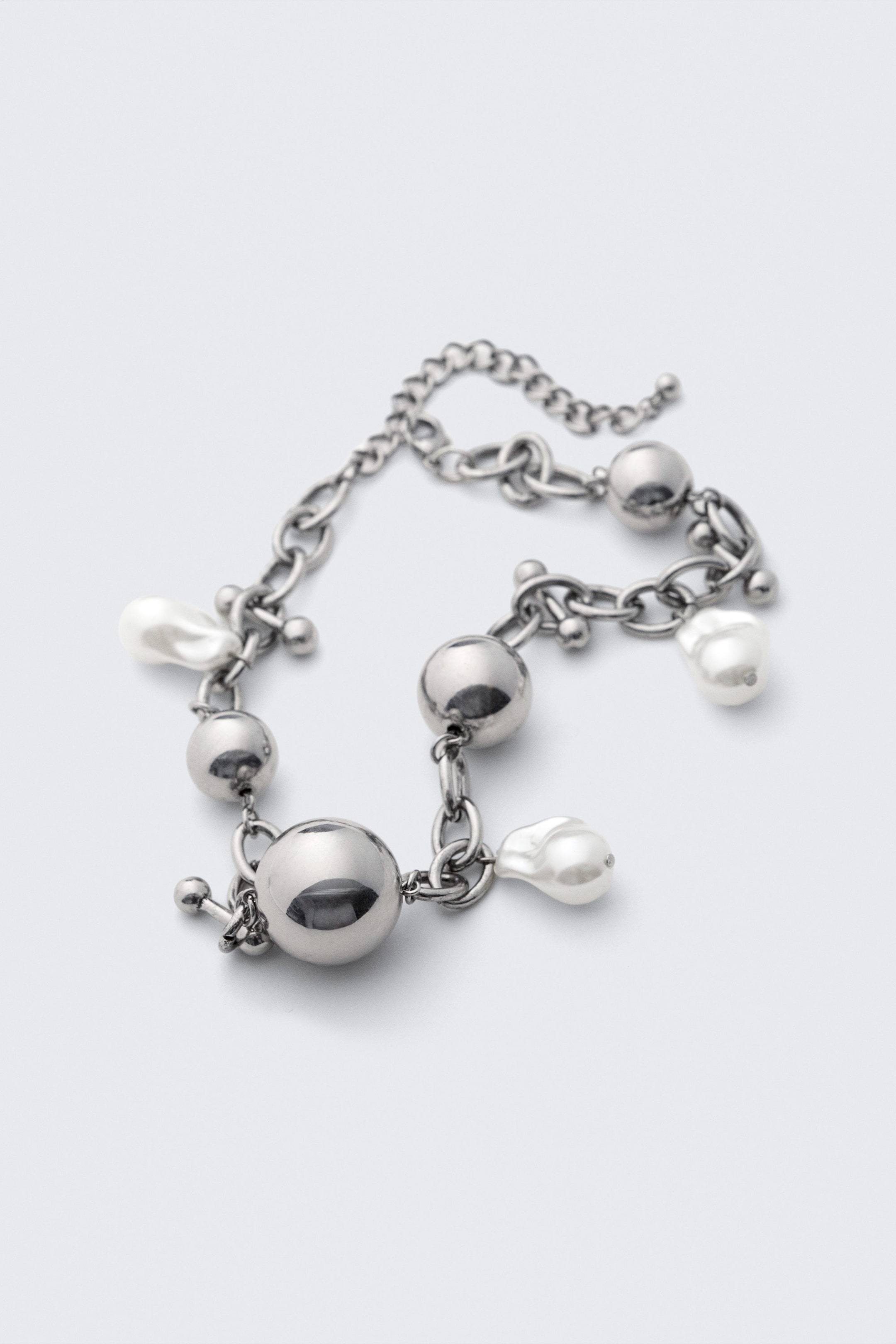 Silver - Chunky Pearl Charm Chain Necklace - 2