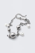 Silver - Chunky Pearl Charm Chain Necklace - 2