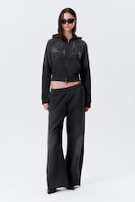 Washed Studded Black - Slim Studded Graphic Zip Hoodie - 1