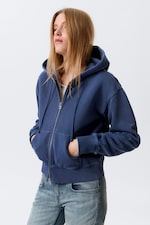Washed Dark Blue - Fitted Zip Hoodie - 2