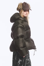 Dark Brown - Oversized Hooded Recycled Down Puffer Jacket - 3