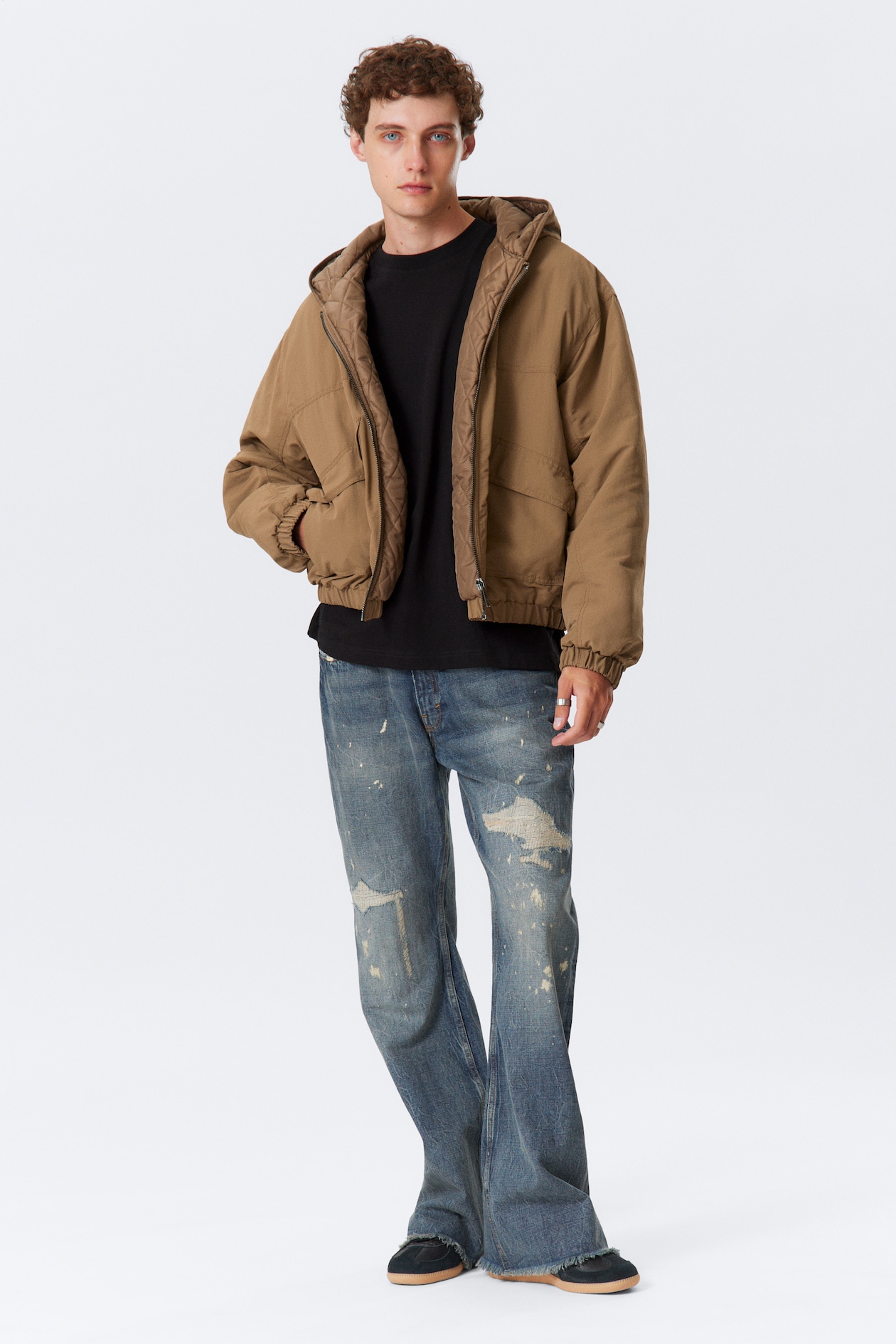 Cazadora bomber holgada de nailon Marrón claro HOMBRE H&M ES