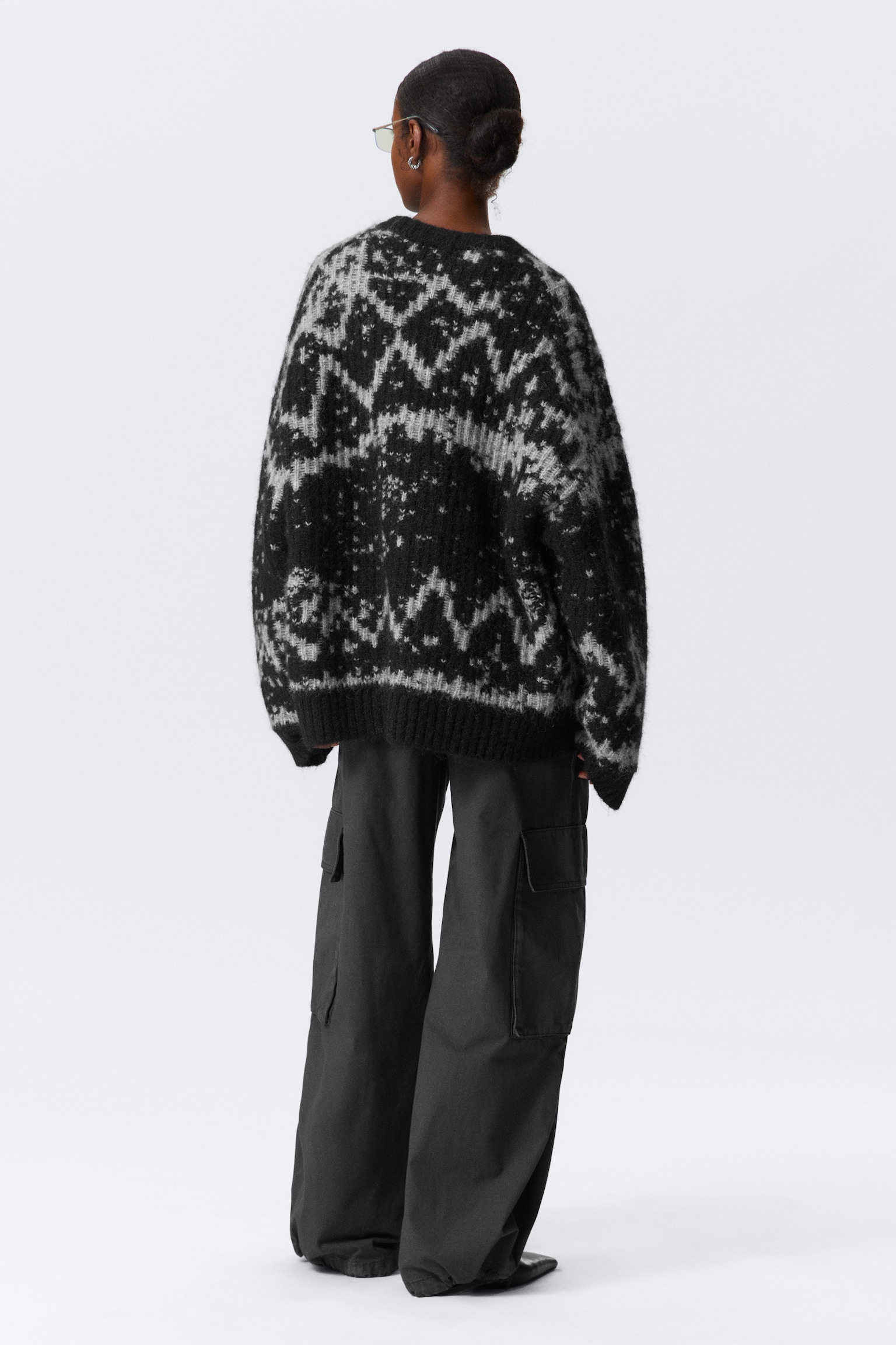 Oversized Fair Isle Knit Sweater - Dusty Black & Grey Haze - 4