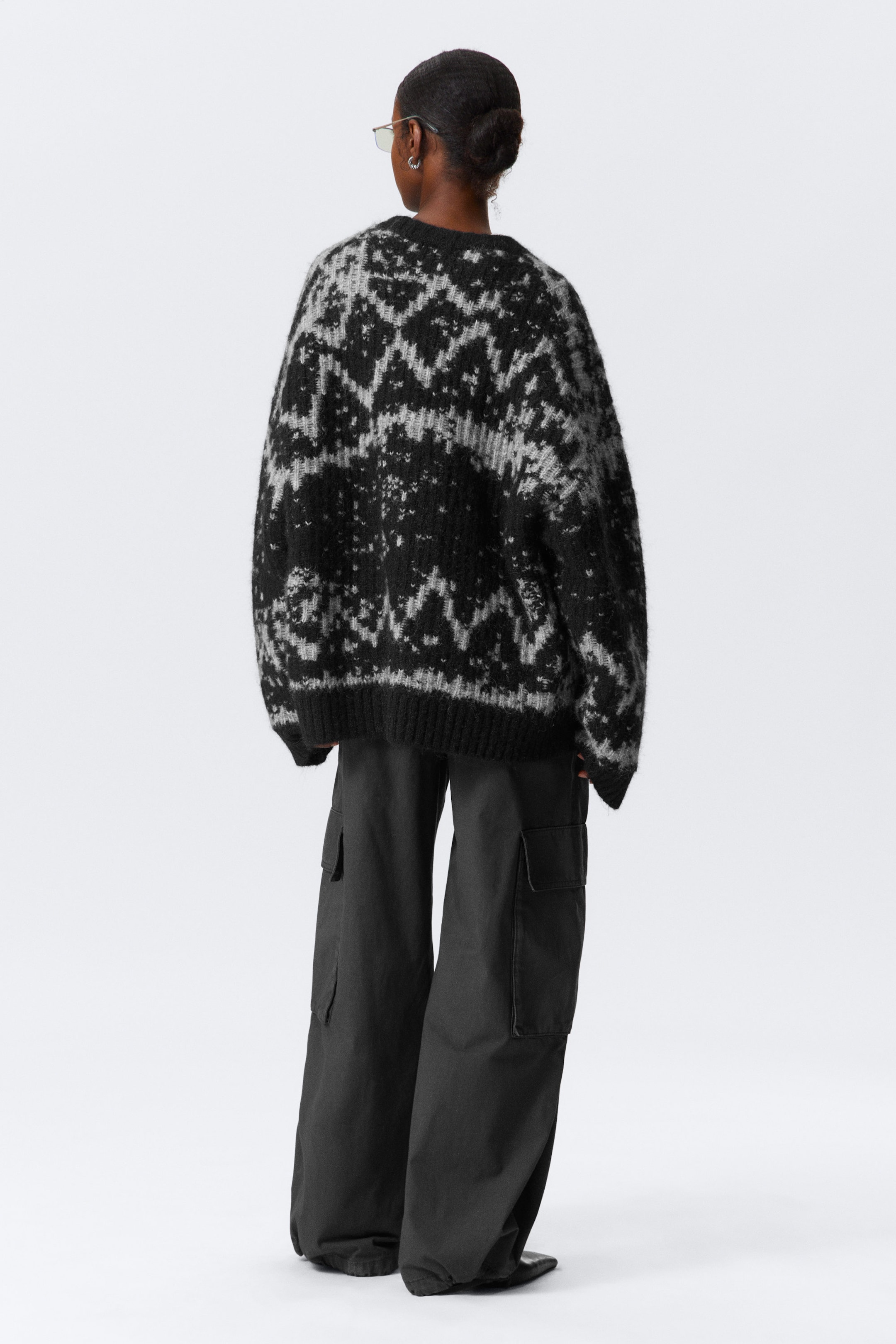 Dusty Black & Grey Haze - Oversized Fair Isle Knit Sweater - 3