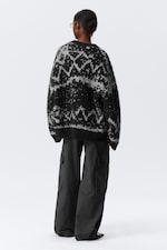 Dusty Black & Grey Haze - Oversized Fair Isle Knit Sweater - 3