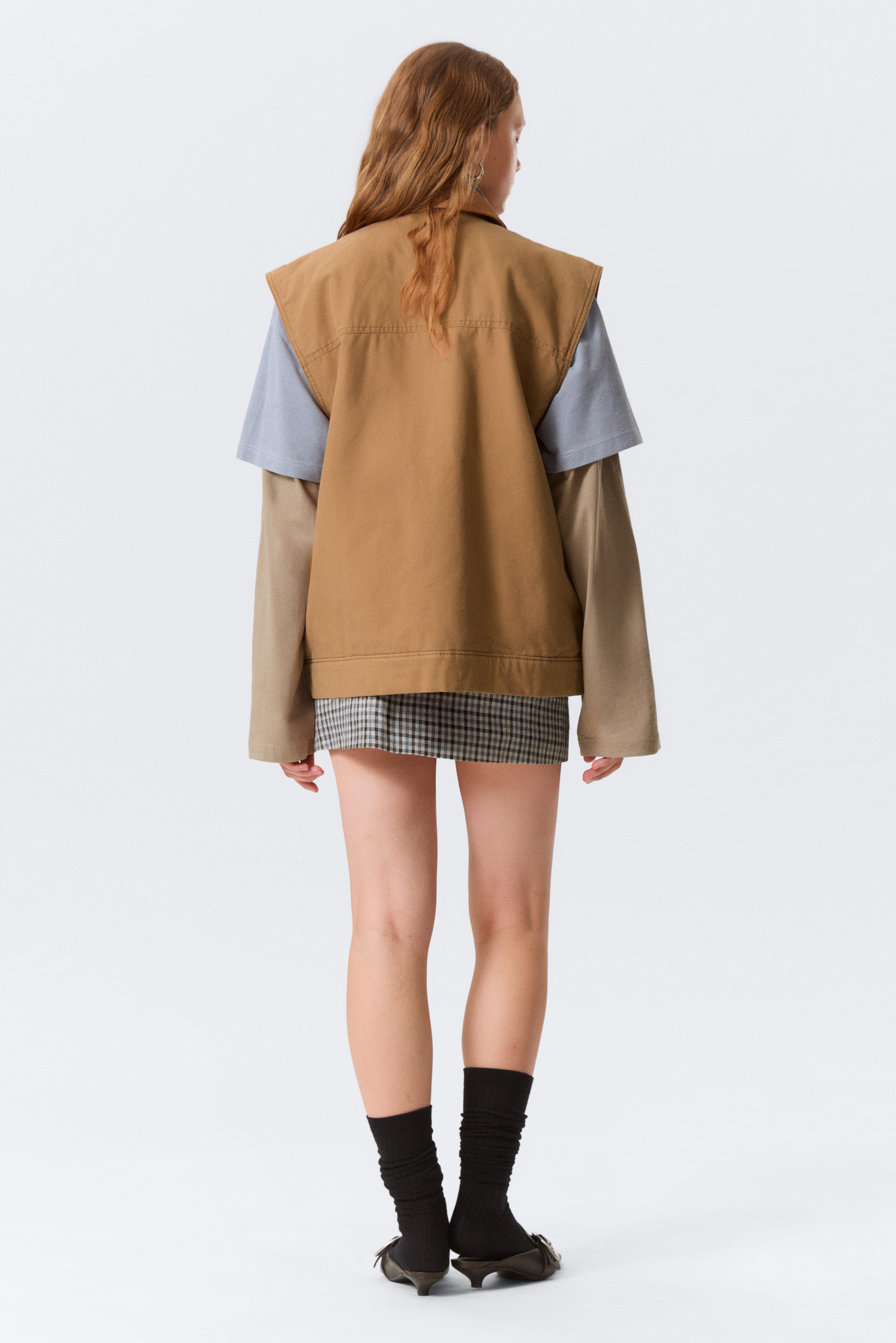 Bruin - Licht gewatteerd canvas vest met rits - 2