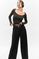 Black - Pleated High Waist Wide Leg Suiting Trousers - 0