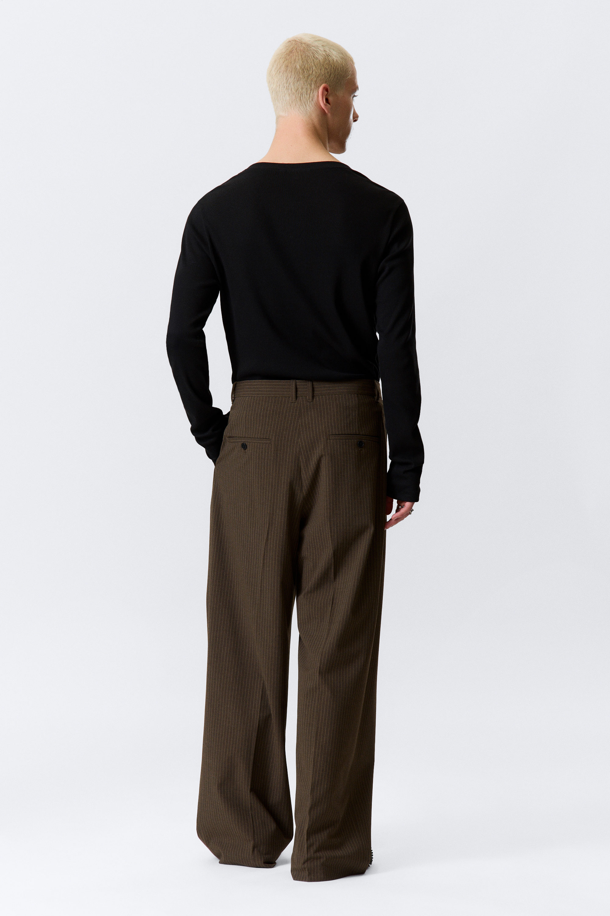 Brown Pinstripe - Nate Loose Fit Pleated Suit Trousers - 5