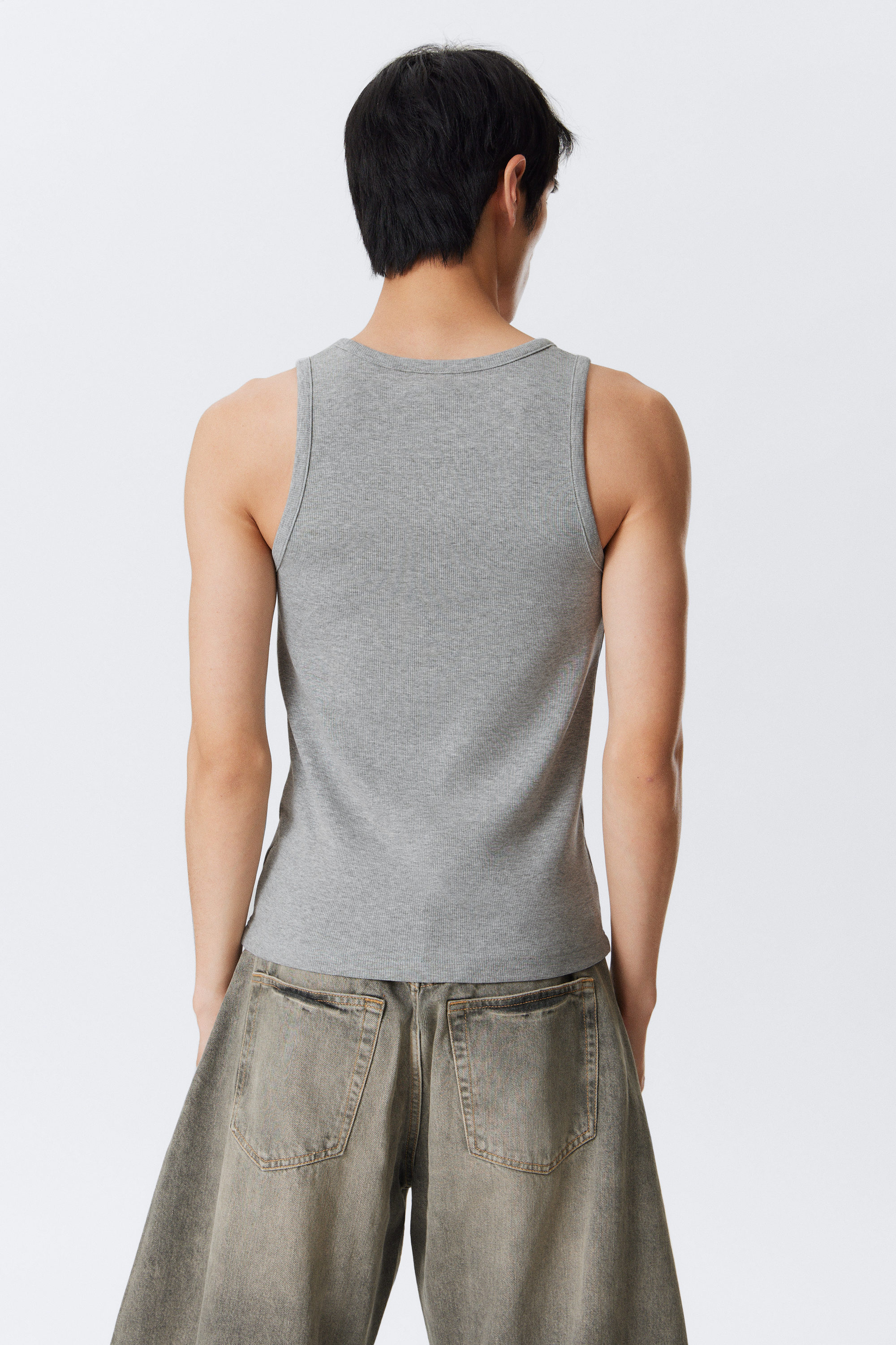 Light Grey Melange - Regular Fit Ribbed Tank Top - 2