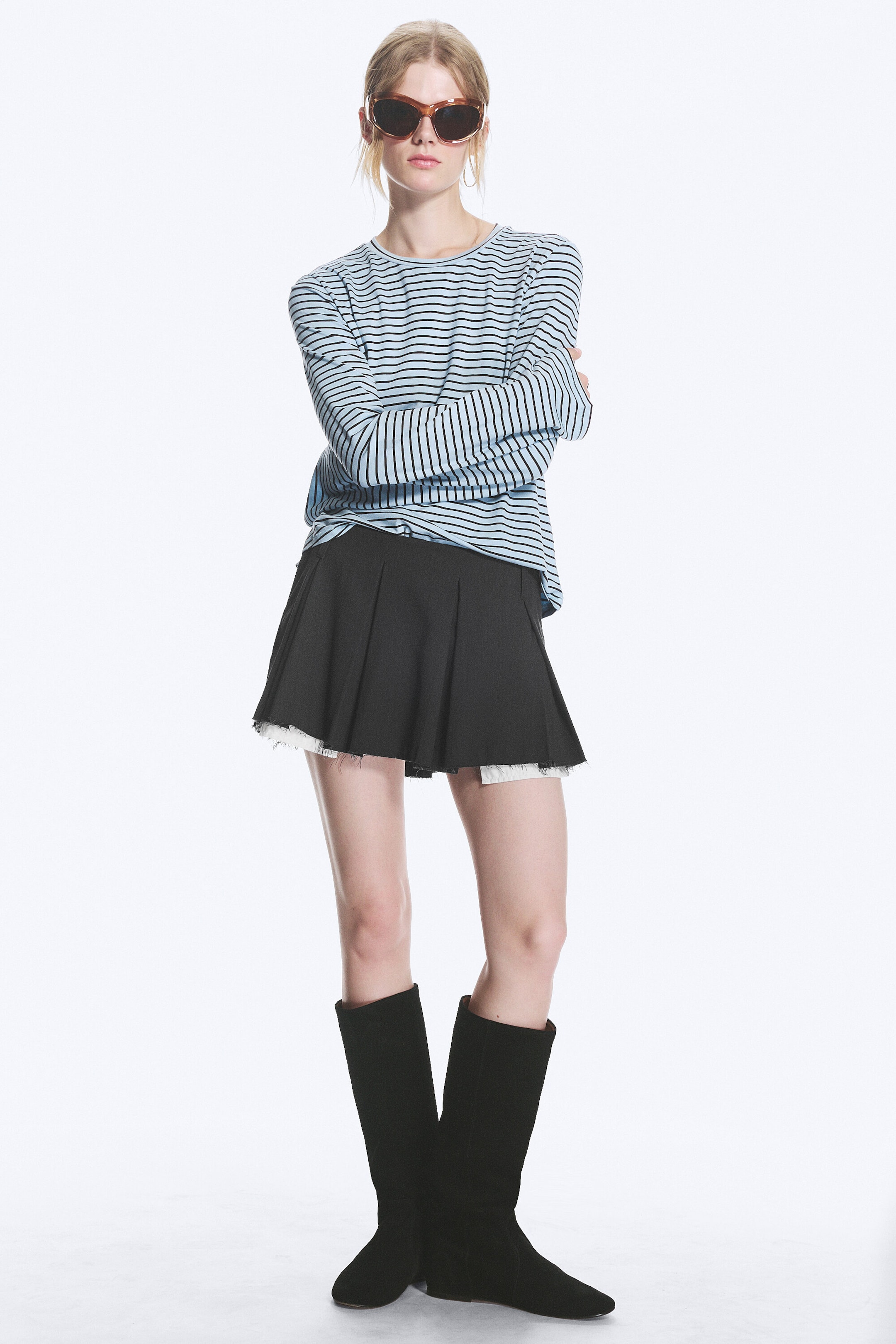 Dark Grey Melange - Pleated Mini Suiting Skirt - 2