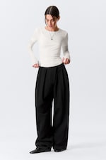 White - Triple-Layered Long-Sleeved Cotton Top - 0