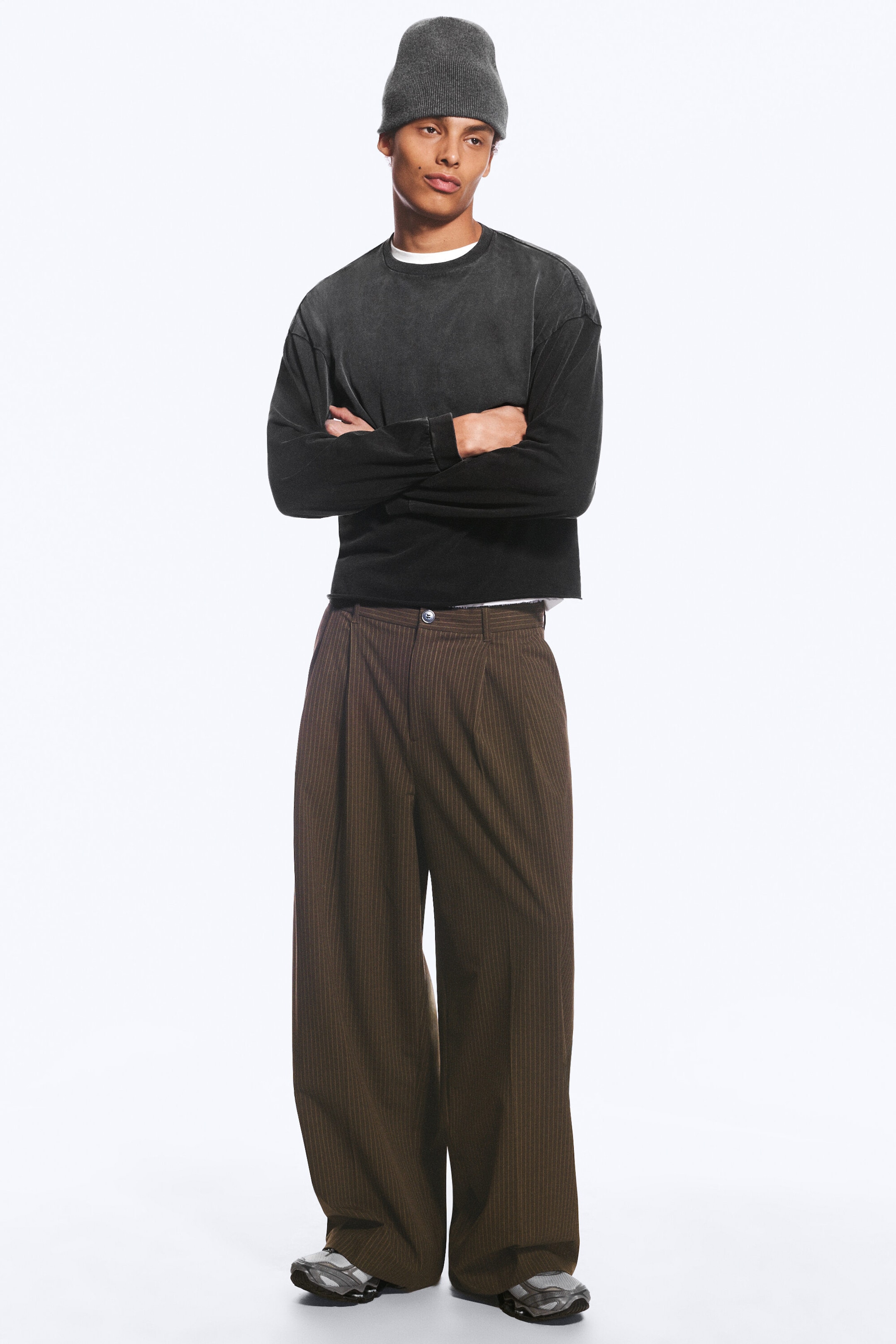 Rayures fines marron - Nate Pantalon Taille Standard Coupe Droite Ample - 2