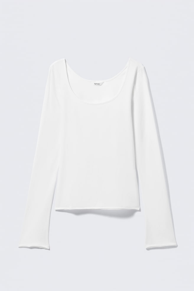 Langärmliges Slim Fit-Top mit U-Ausschnitt - Weiß/Hellgelb/Braun - 1