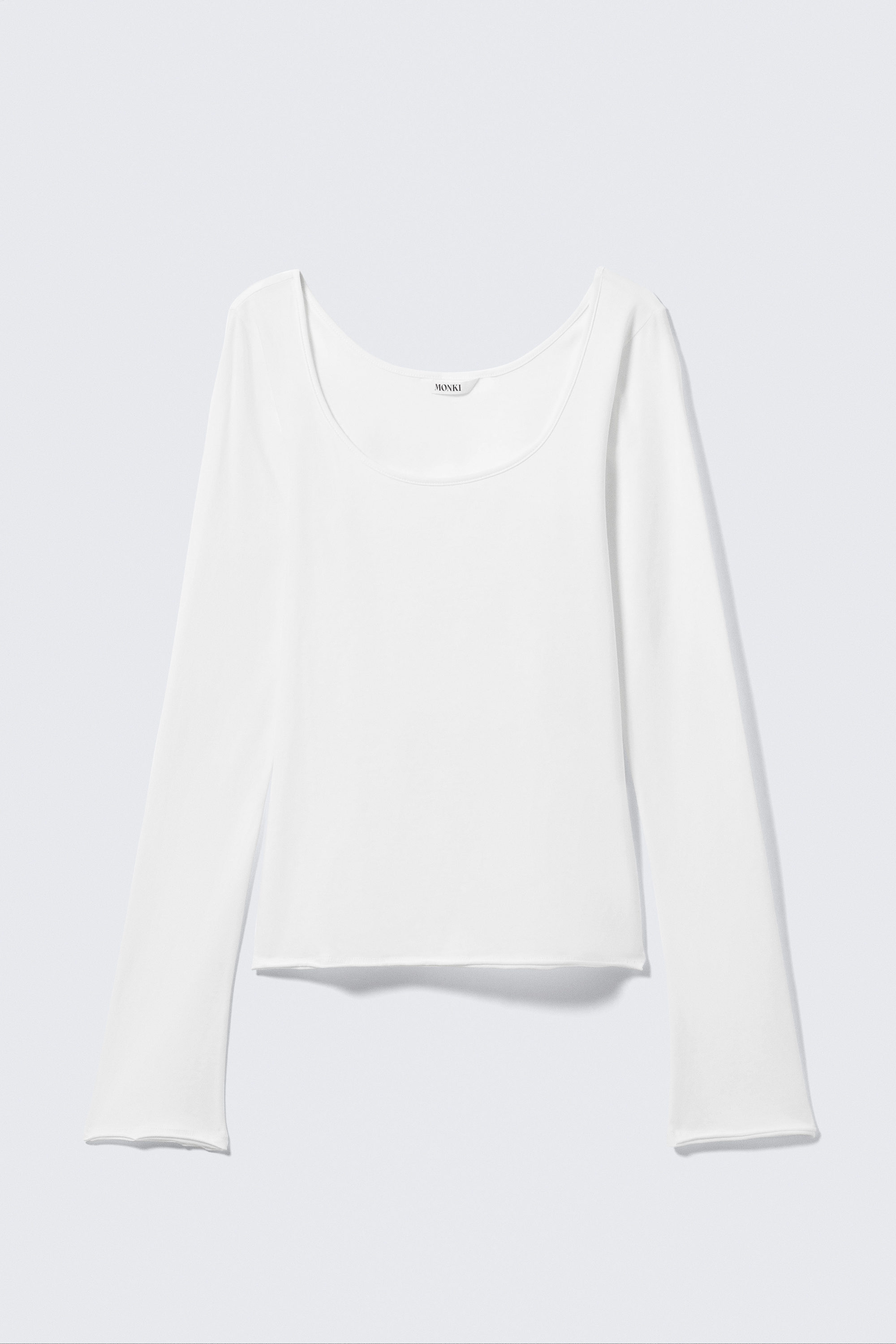 White - Long-Sleeved Slim Fit Scoop Neck Top - 3