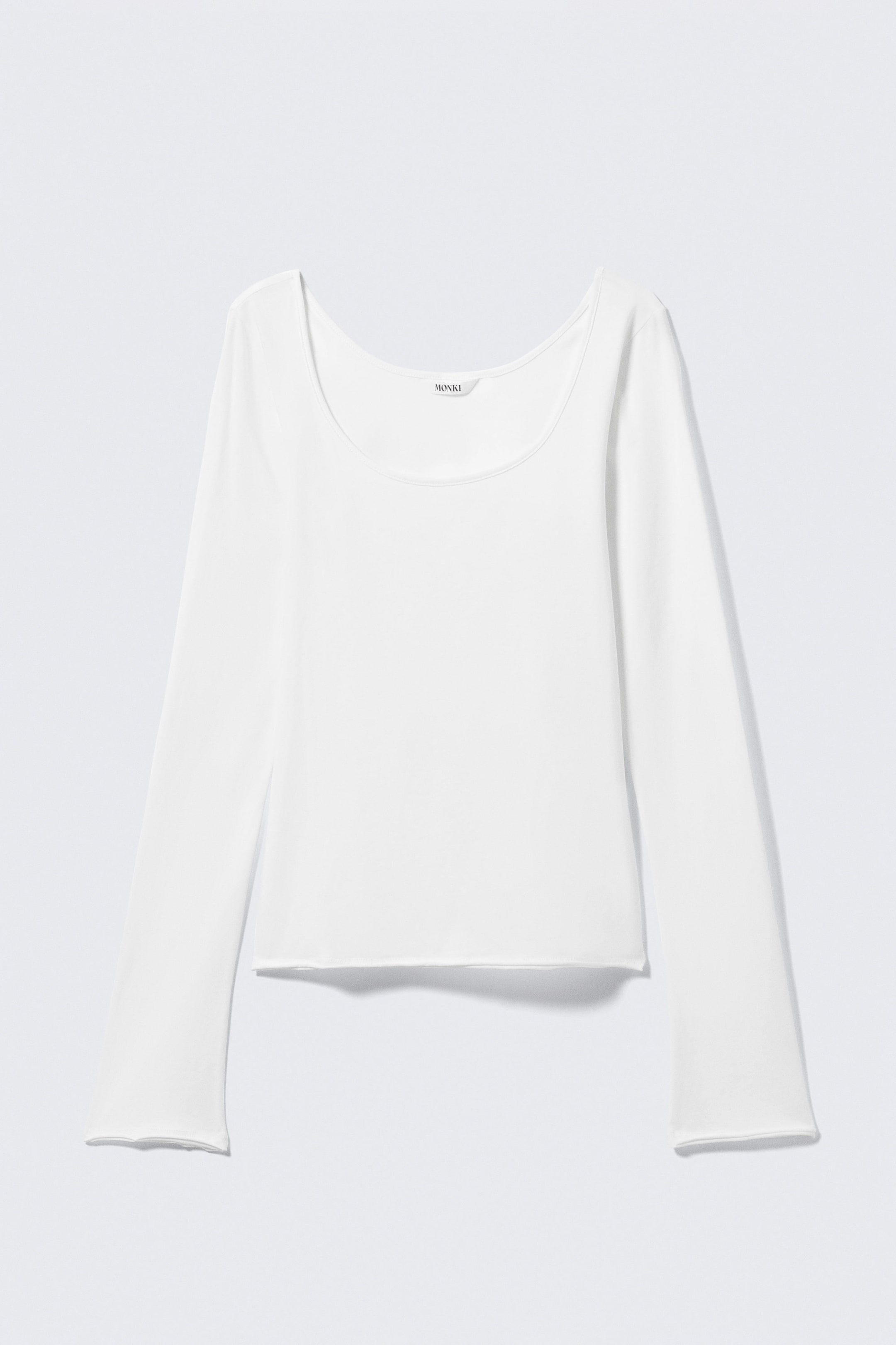 White - Long-Sleeved Slim Fit Scoop Neck Top - 3