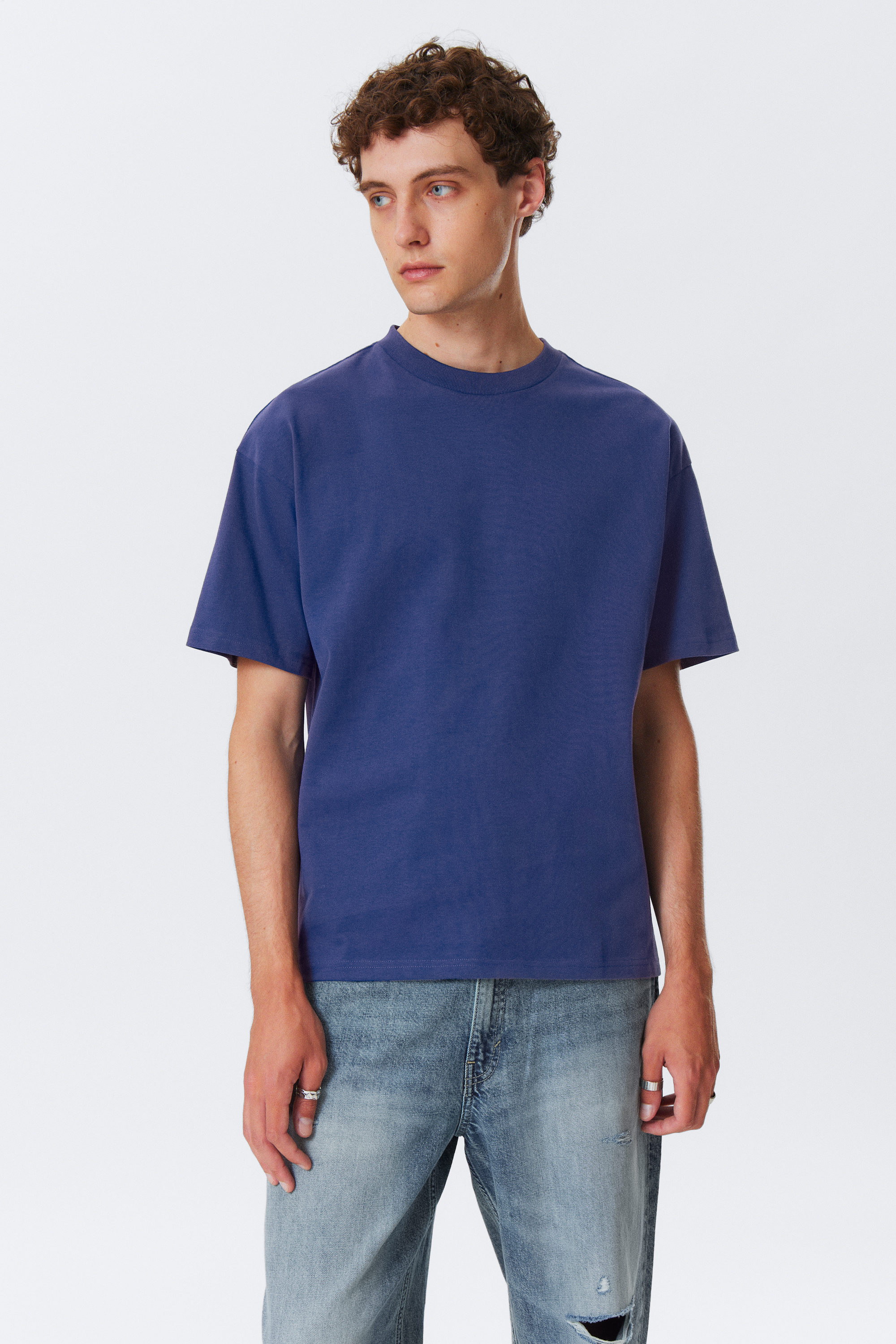 Dunkelblau - Kastiges T-Shirt - 1
