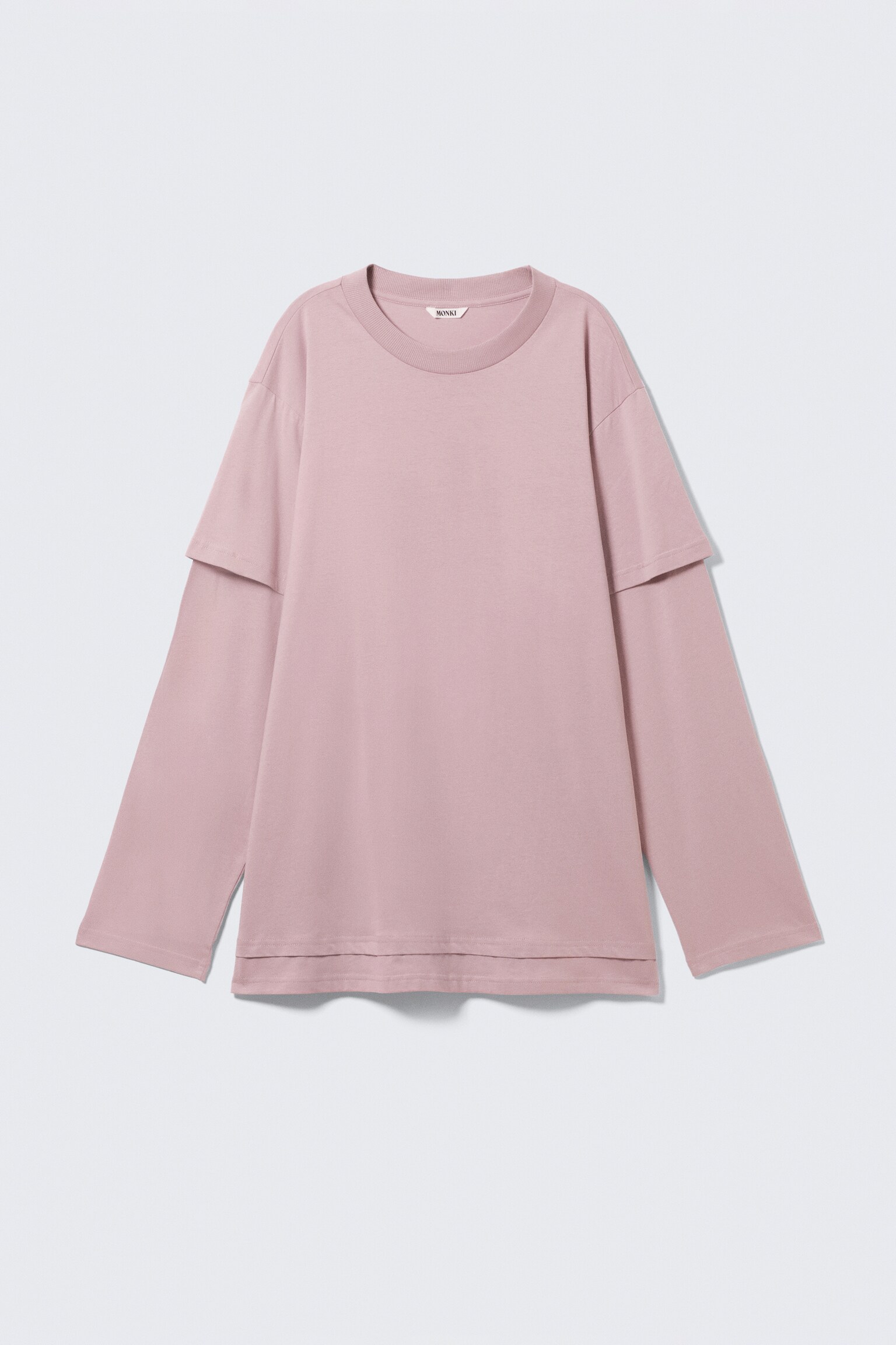 Langærmet T-shirt i lag-på-lag bomuld - Støvet lyserød/Postkasserød - 2