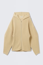 Beige - Langer Strickhoodie mit Reißverschluss - 4