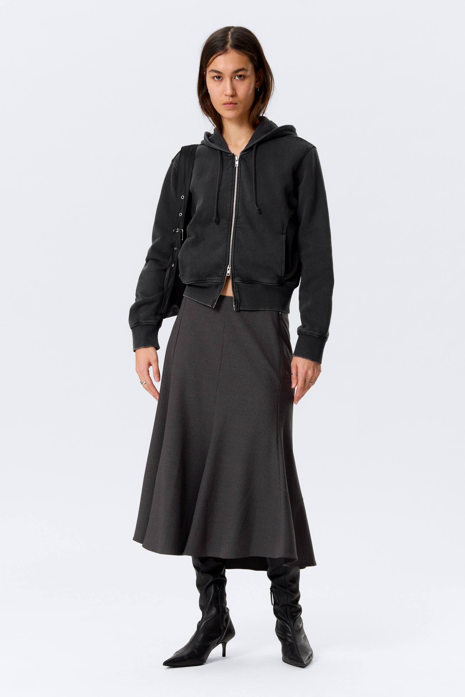 Sudadera de algodón con capucha y cremallera - Negro lavado/Rosa claro lavado - 3