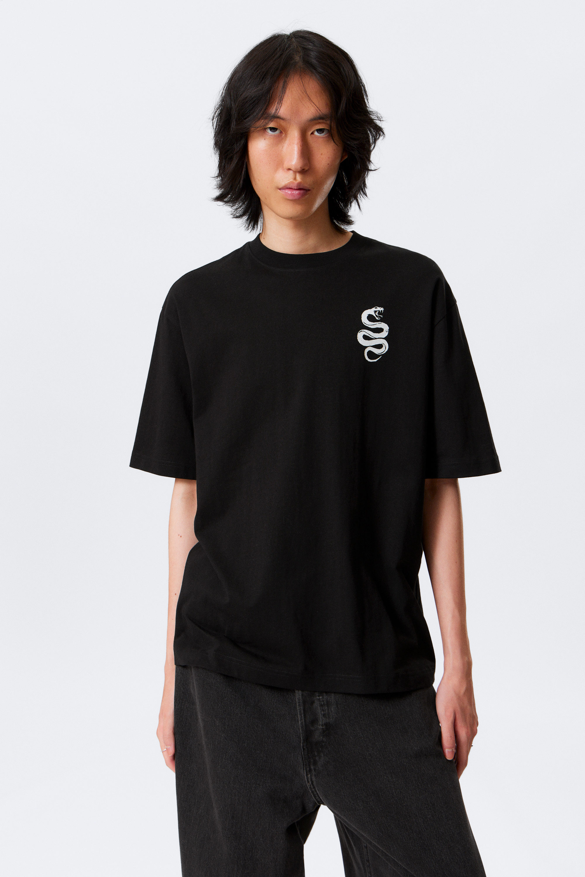 Black - Cyber Snake - Relaxed Graphic Printed T-shirt - 1