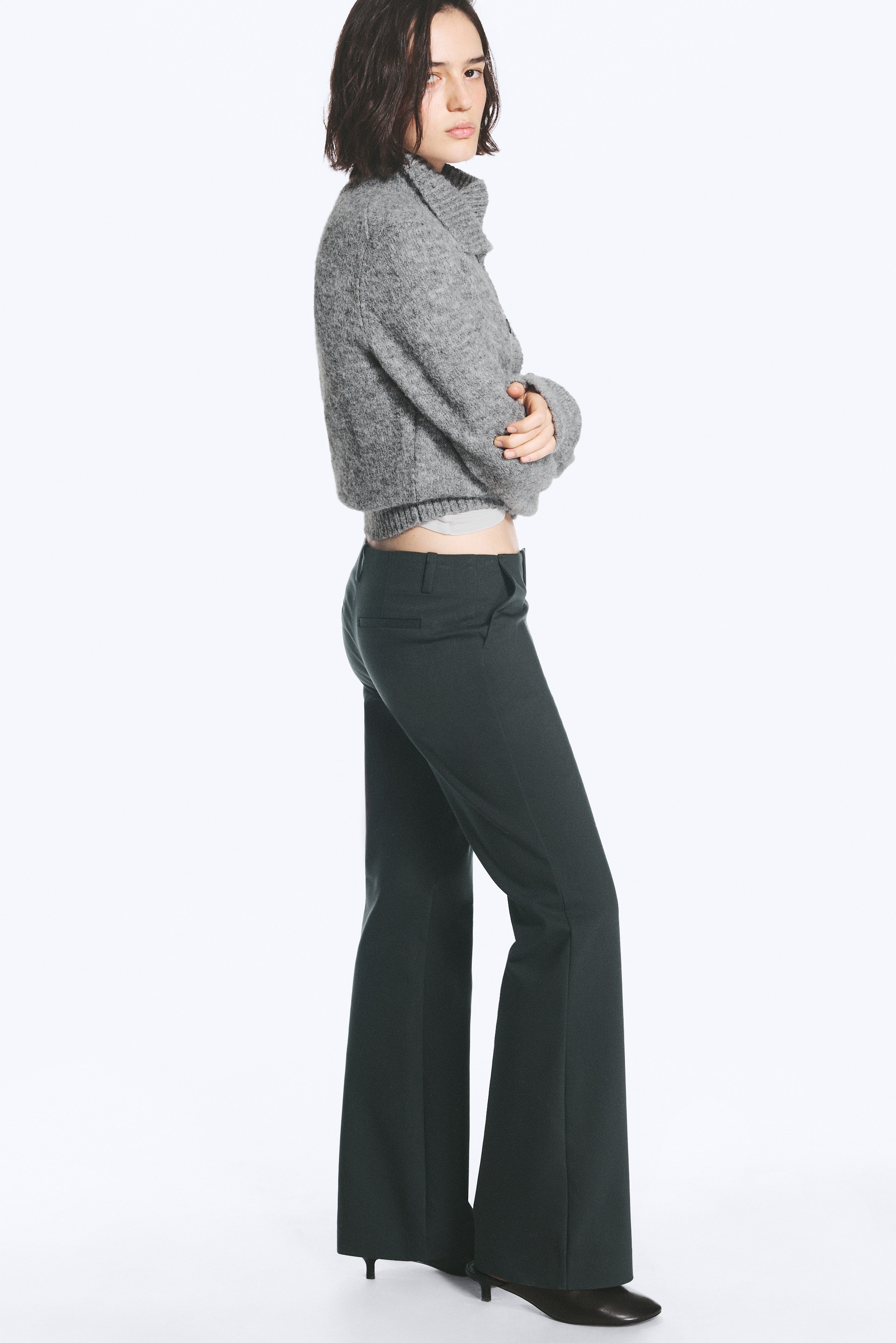 Dressbukse med bootcut og lavt liv - Mørkegrå/Svart/Mørkegrå