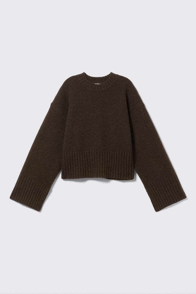 Knitted Oversized Sweater - Dark Brown/Light Dusty Pink/Dusty White/Grey Melange - 1
