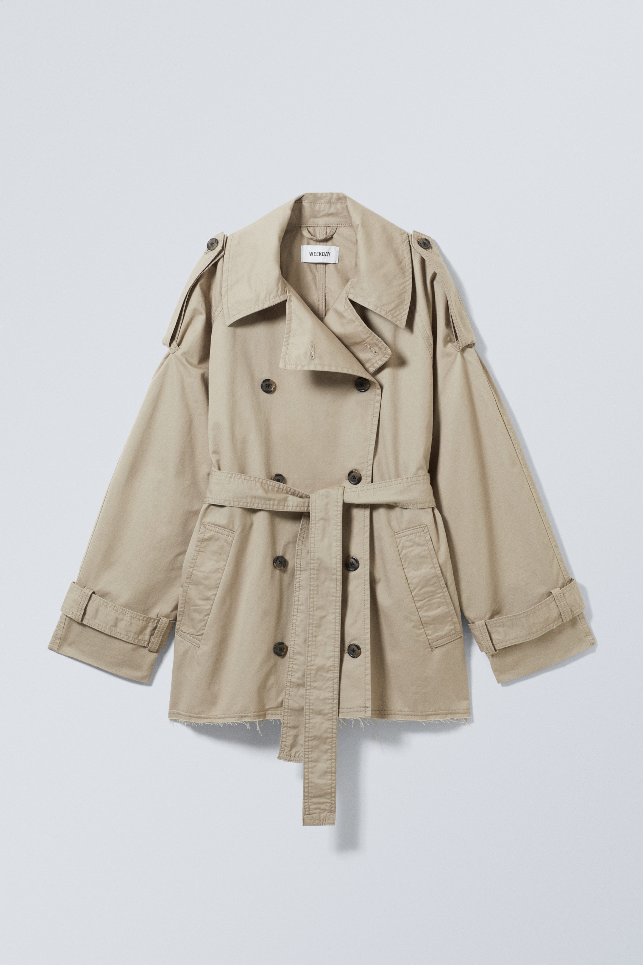 Beige - Zoey Short Frayed Trench Coat - 0