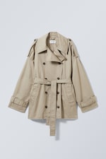Beige - Zoey Short Frayed Trench Coat - 0