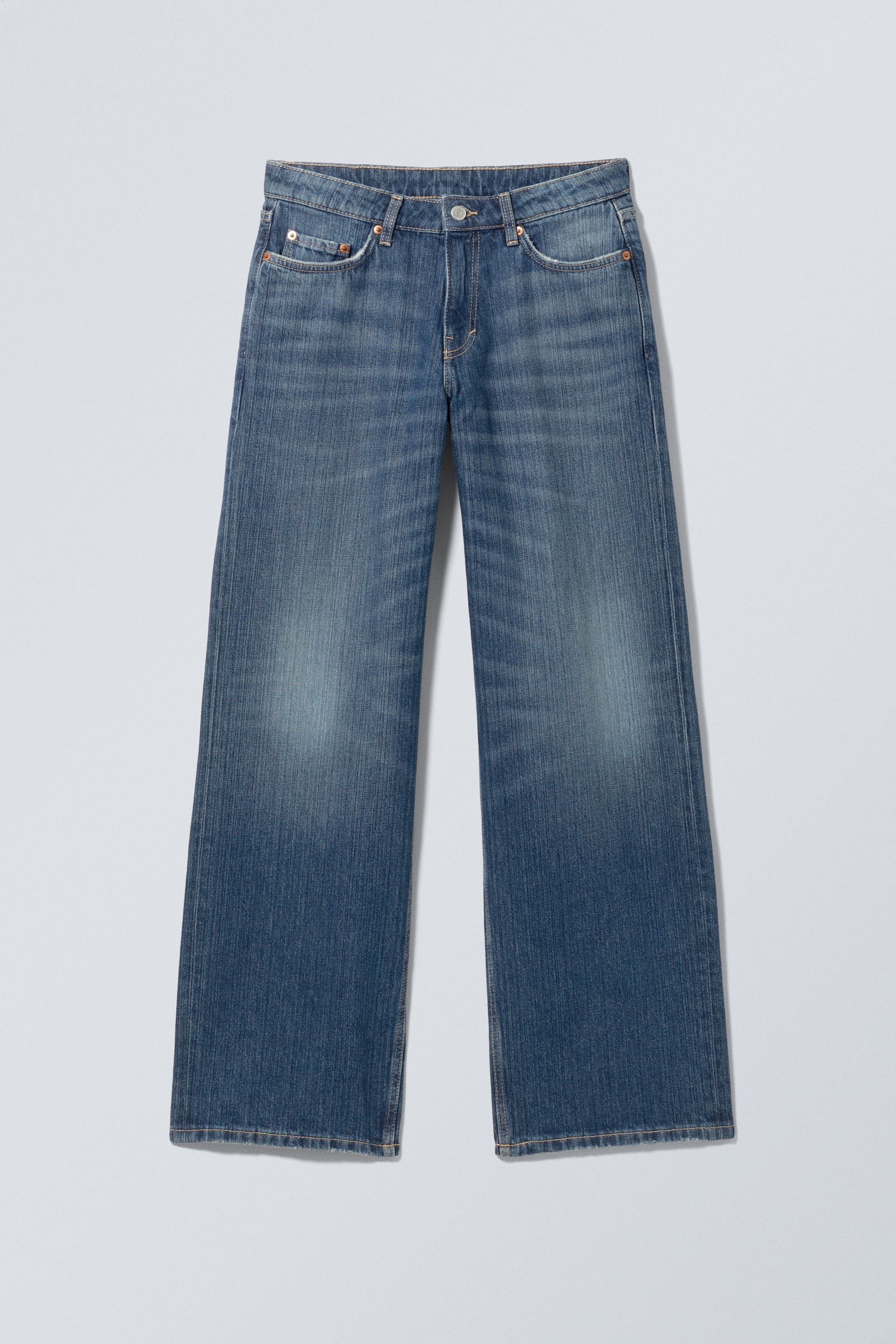 Mine Blue - Medium Blue - Ample Low Rise Loose Wide Leg Jeans - 5