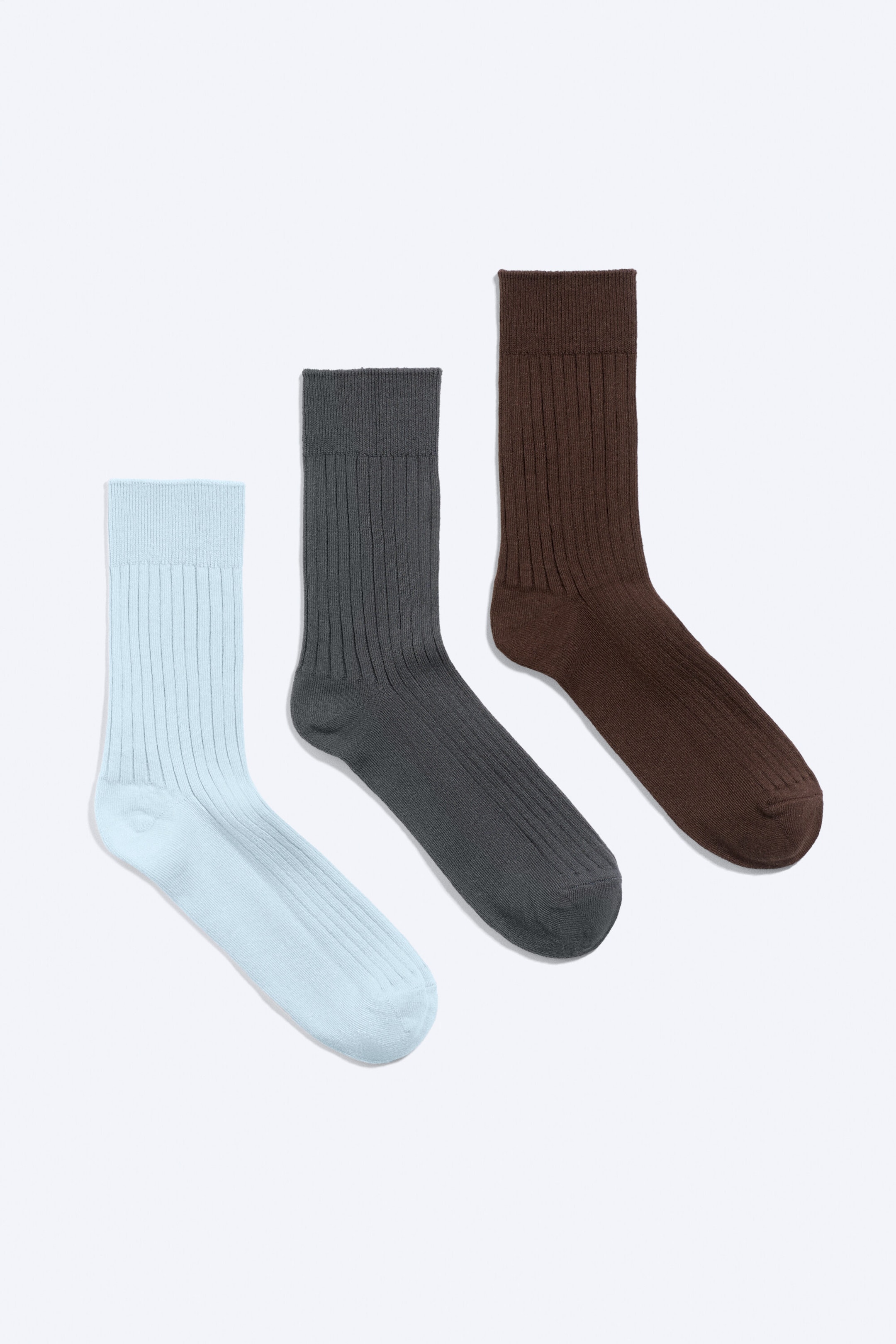 Blau/Grau/Braun - 3er-Pack gerippte Crew-Socken