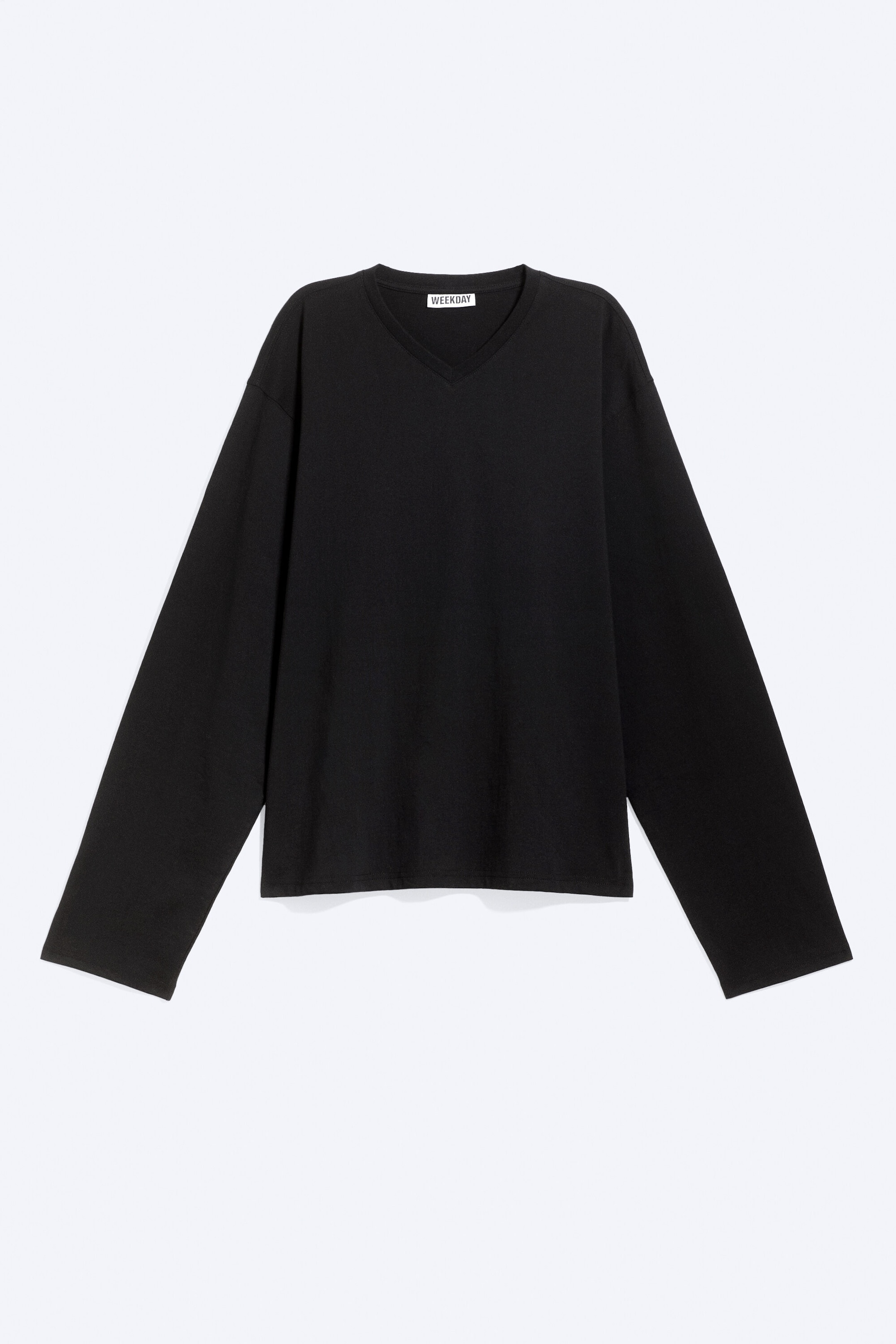 Schwarz - Kastiges Longsleeve-Shirt mit V-Ausschnitt - 0