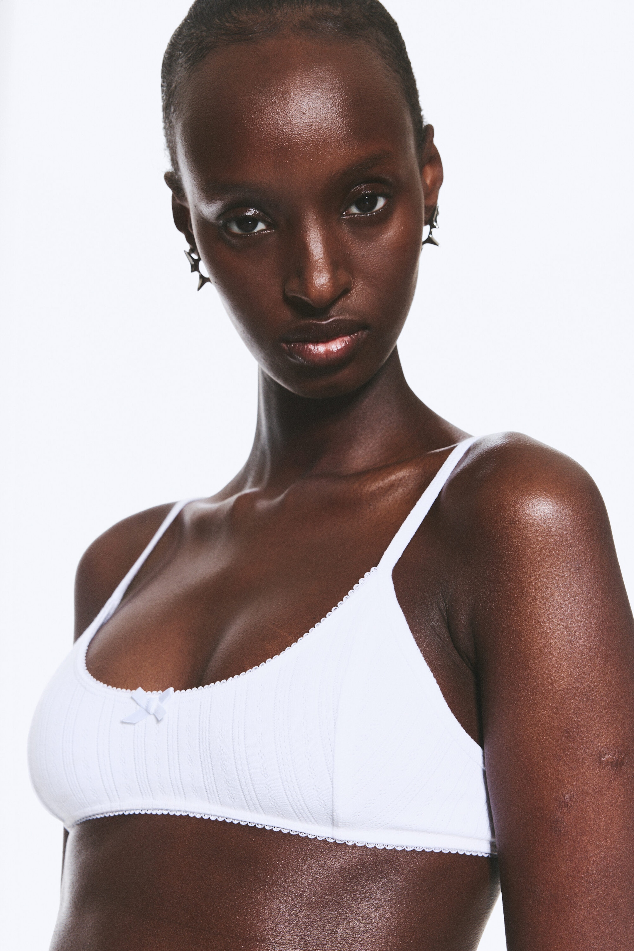 White - Scooped Pointelle Bralette - 2