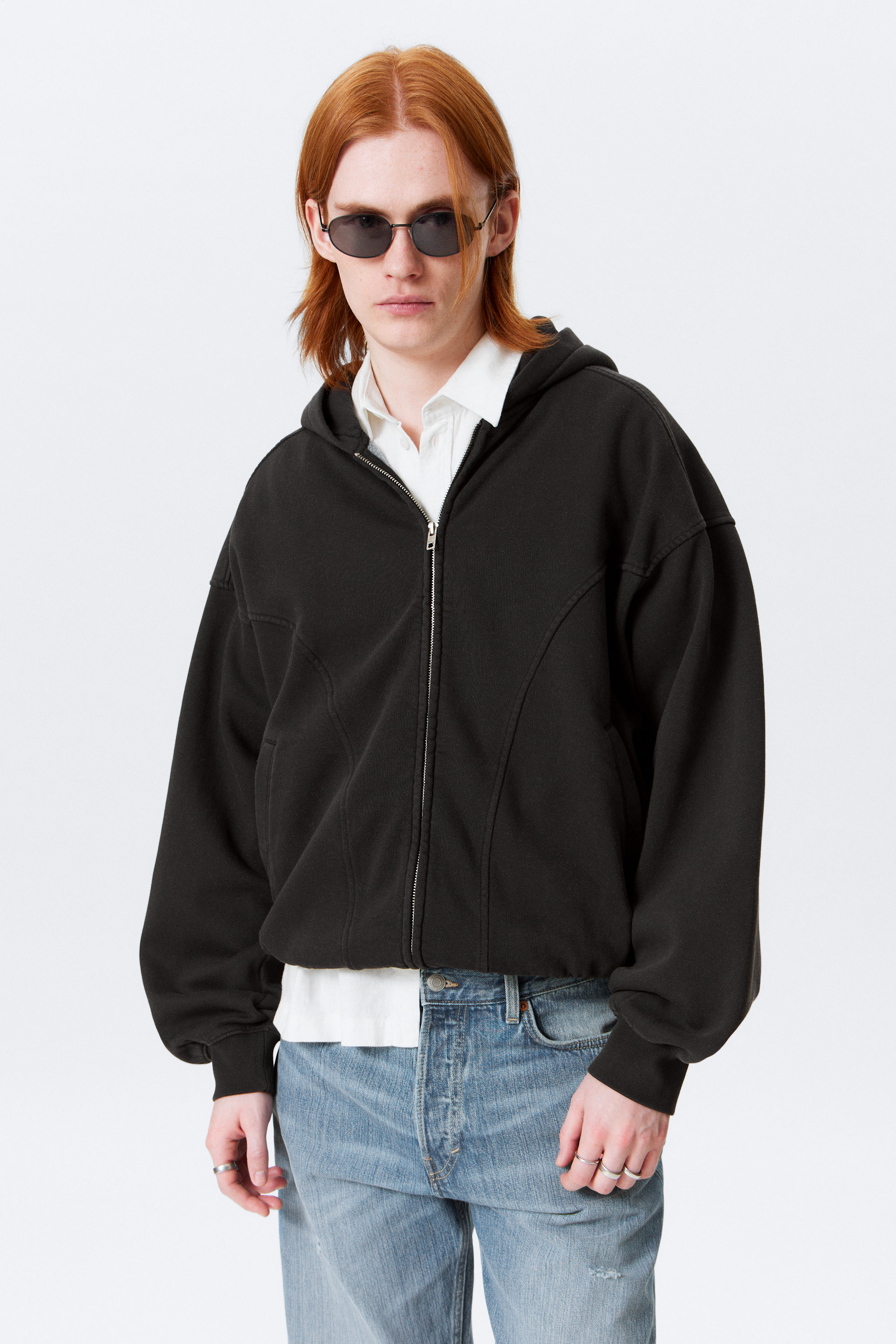 Black - Round Oversized Zip Hoodie - 1