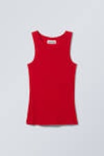 Rot - Tailliertes geripptes Tanktop - 2