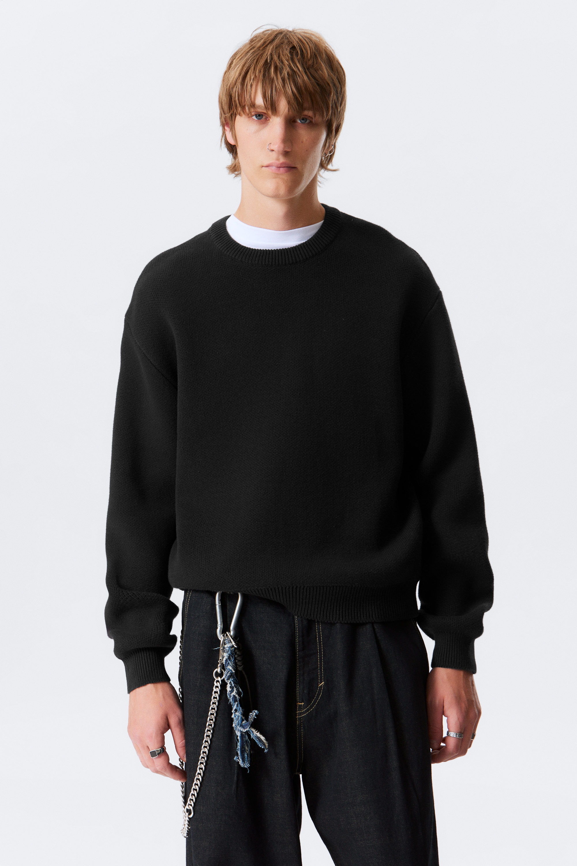 Black - Regular Knitted Cotton Sweater - 1