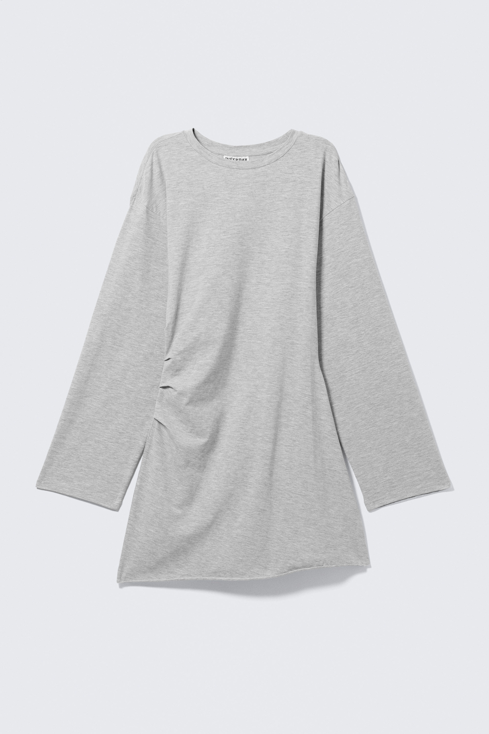 Grey Melange - Oversized Long-Sleeved Mini Dress - 1