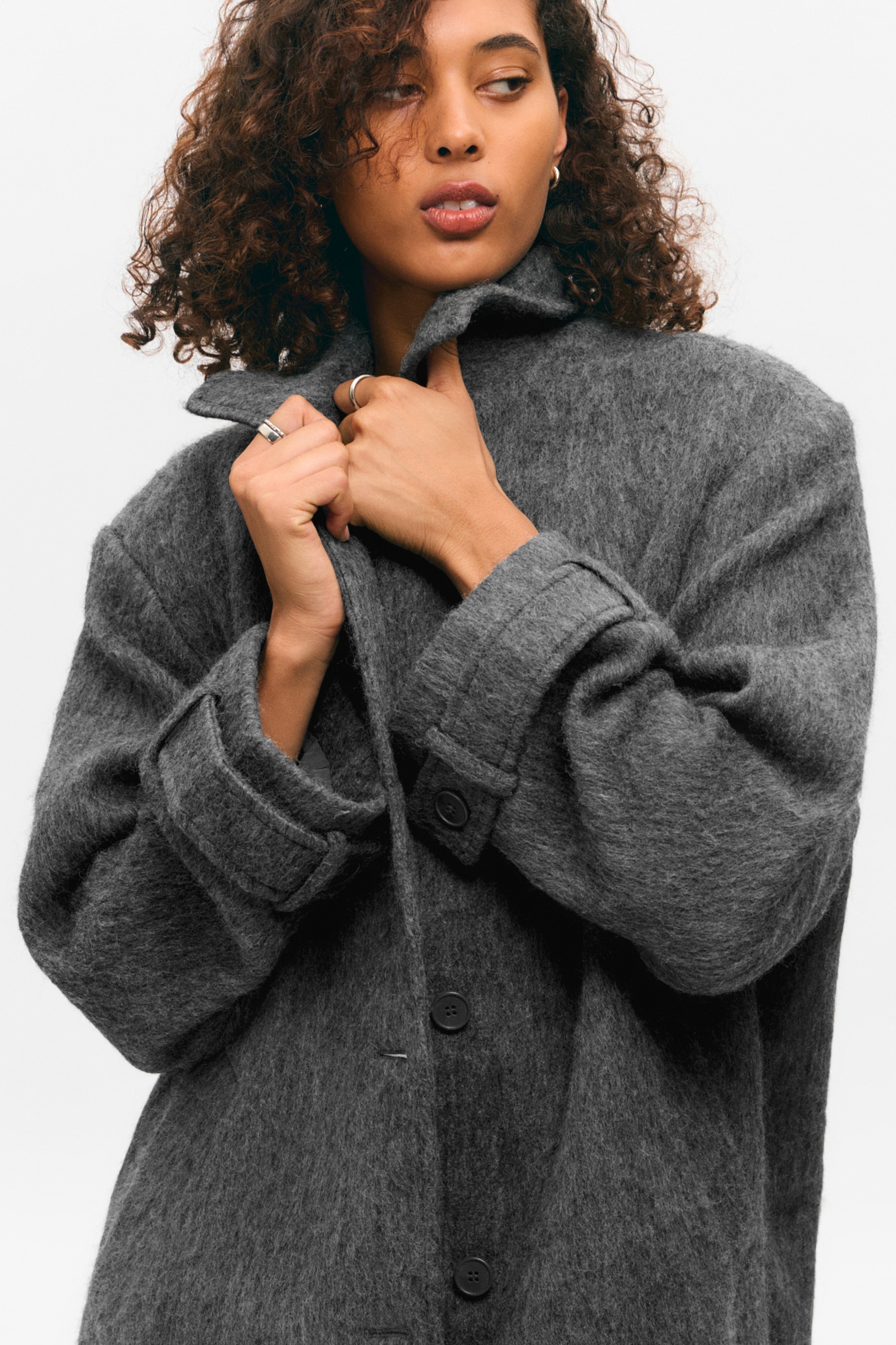 Knee-Length Single-Breasted Coat - Dusty Dark Grey Melange/Zwart/Dusty Mole Check - 4