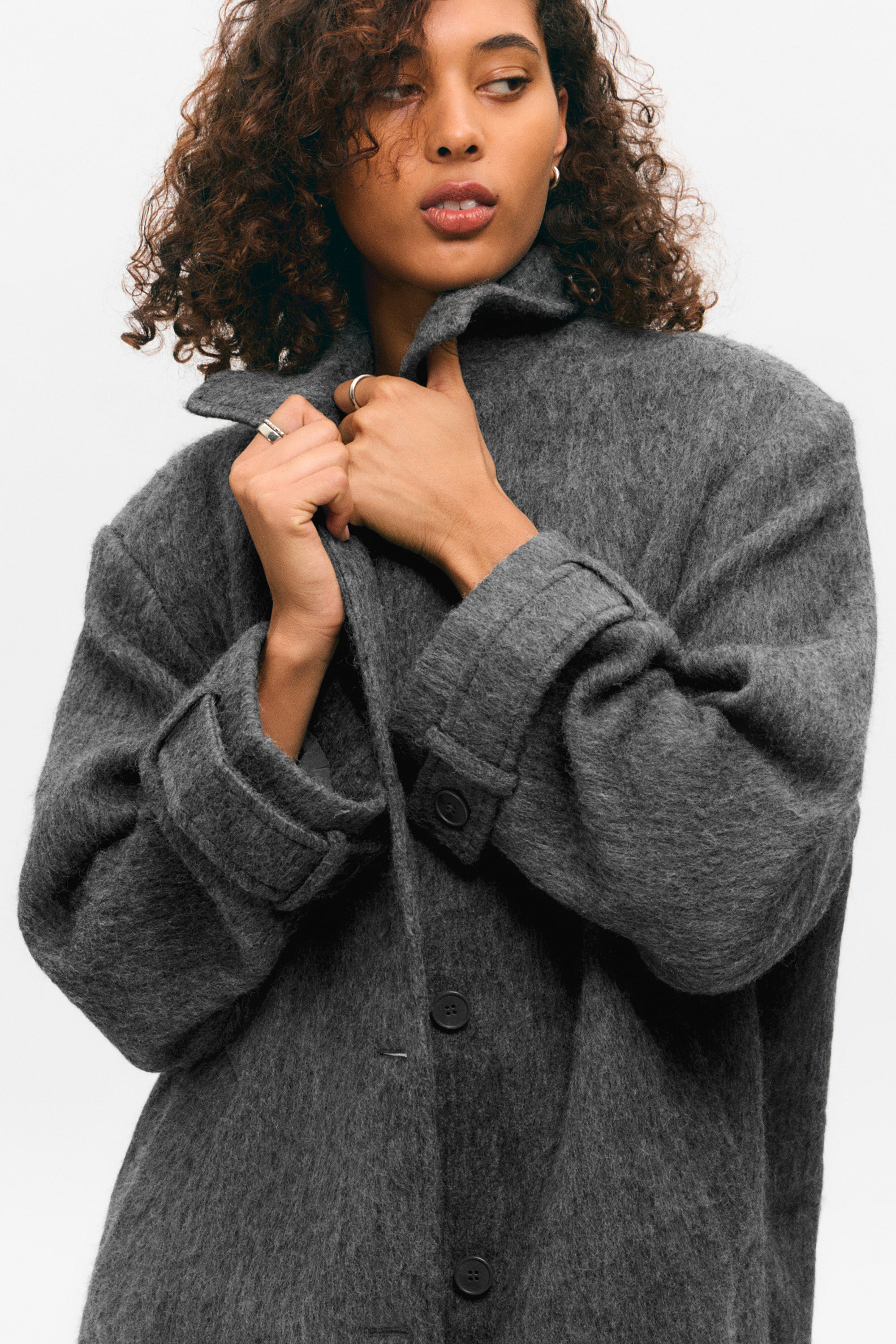 Dusty Dark Grey Melange - Knee-Length Single-Breasted Coat - 2