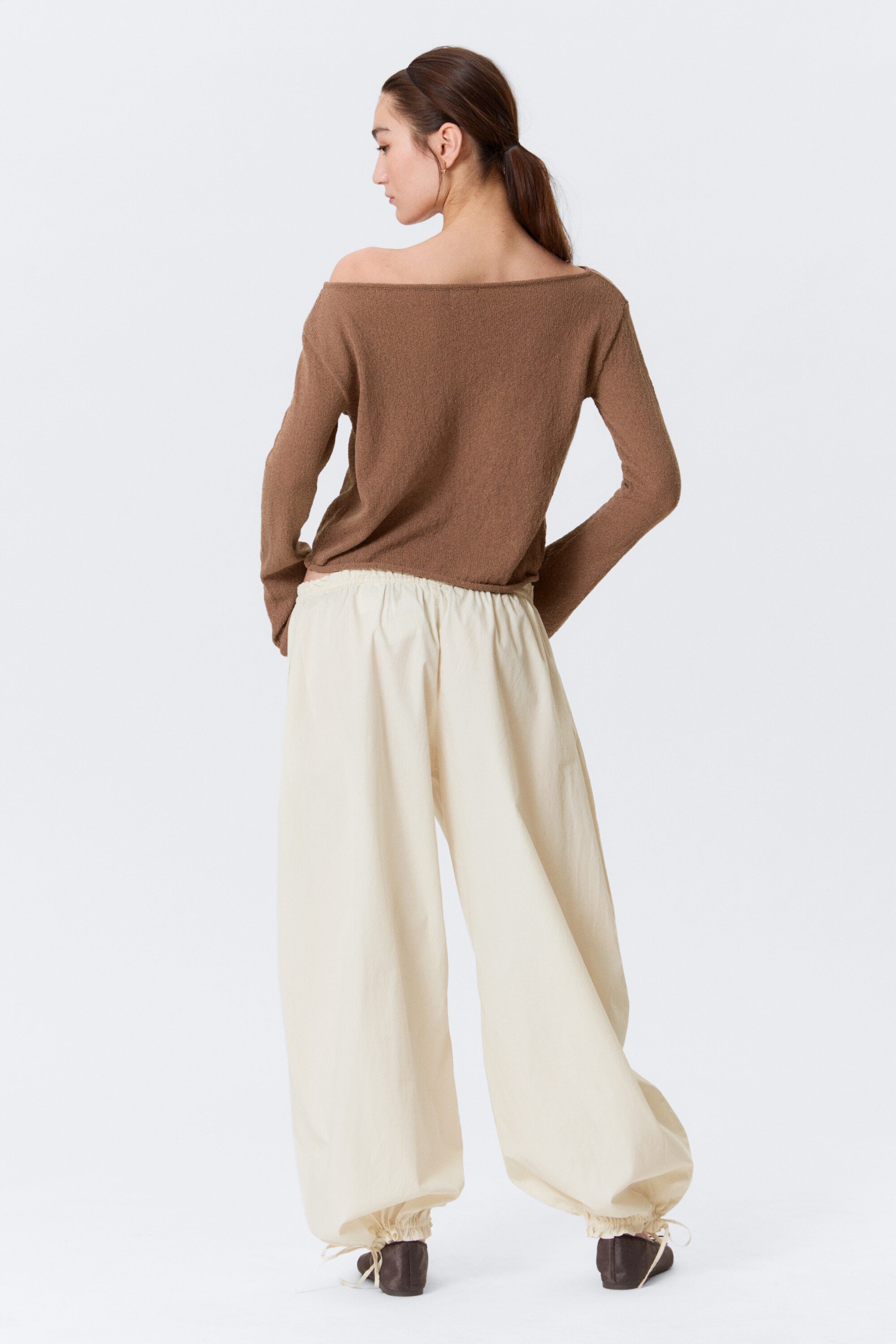 Brown - Relaxed Knitted Boat-Neck Sweater - 2