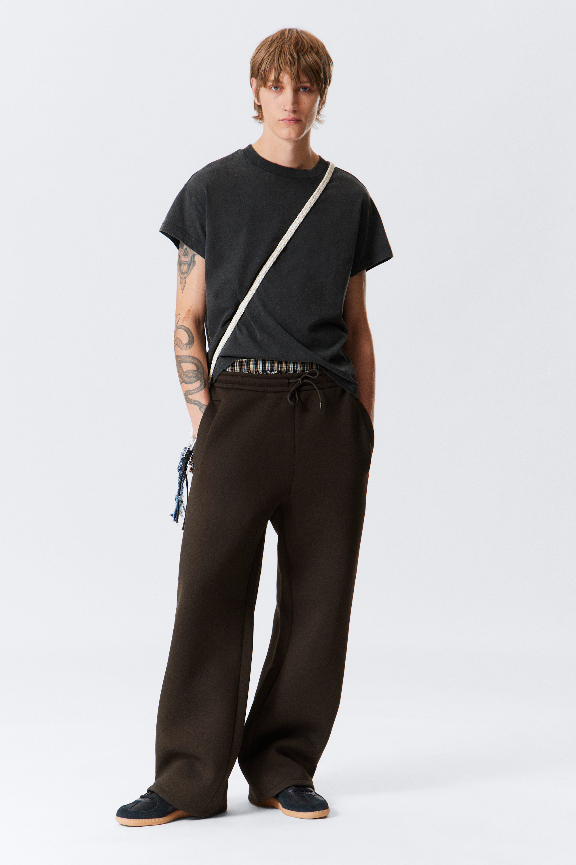 Dark Brown - Loose Fit Scuba Sweatpants - 1