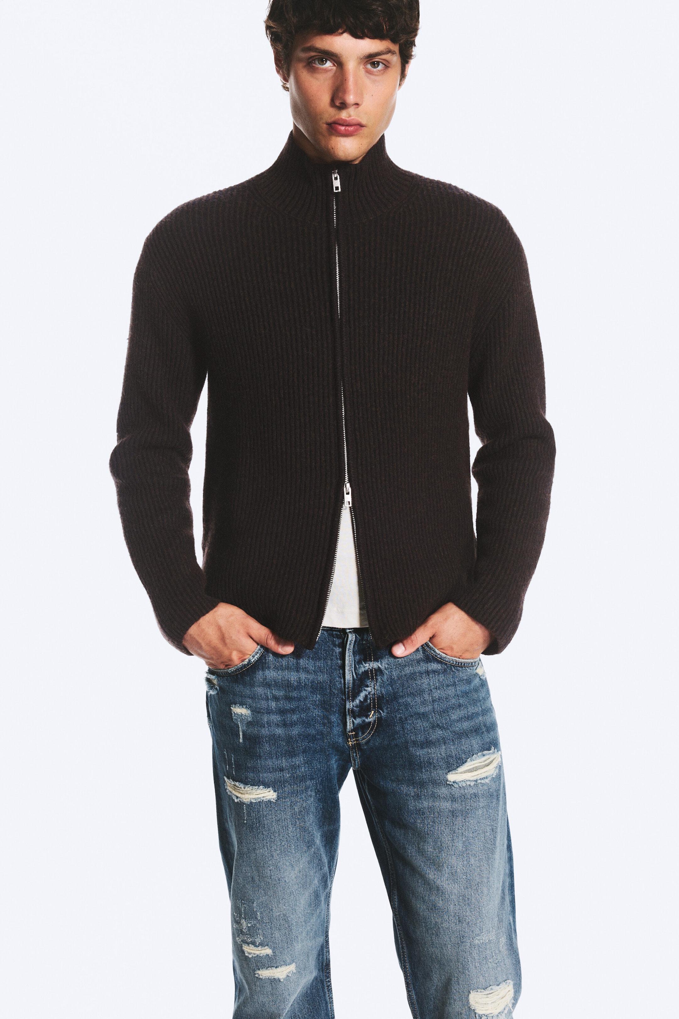 Dark Brown - Relaxed wool-blend cardigan - 2