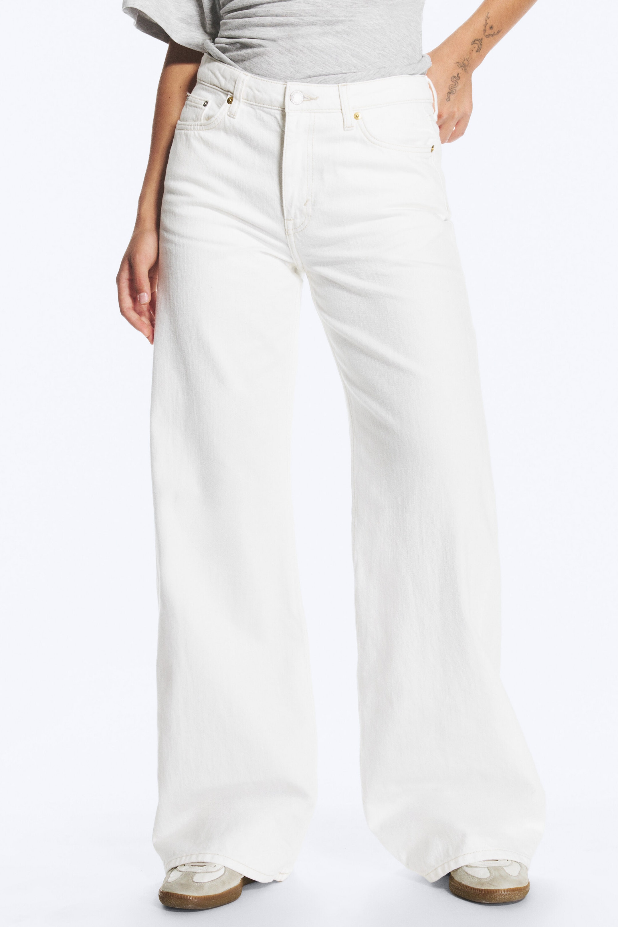 Dirty White - White - Paz Mid Waist Wide Jeans - 2