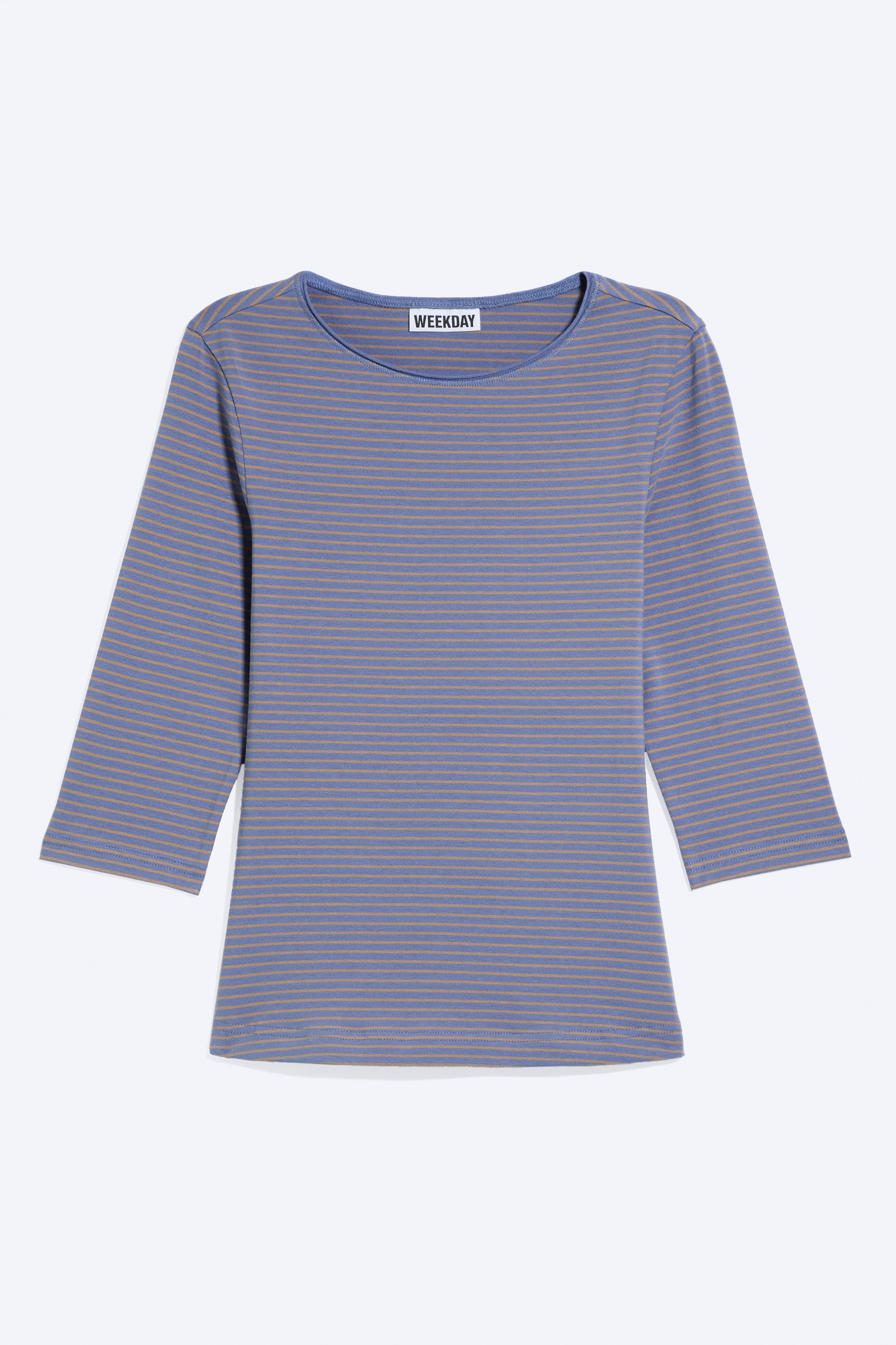 Top de manga tres cuartos ajustado - Striped Dusty Blue/Rojo oscuro/Negro/Blanco/Lila oscuro/Gris empolvado