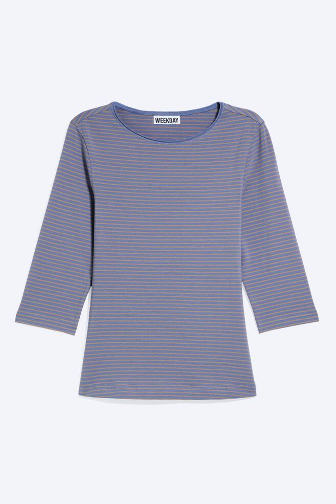 Fitted Three-Quarter Sleeve Top - Striped Dusty Blue/Light Dusty Blue/White/Black/Dark Plum - 1
