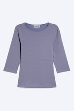 Striped Dusty Blue - Fitted Three-Quarter Sleeve Top - 4
