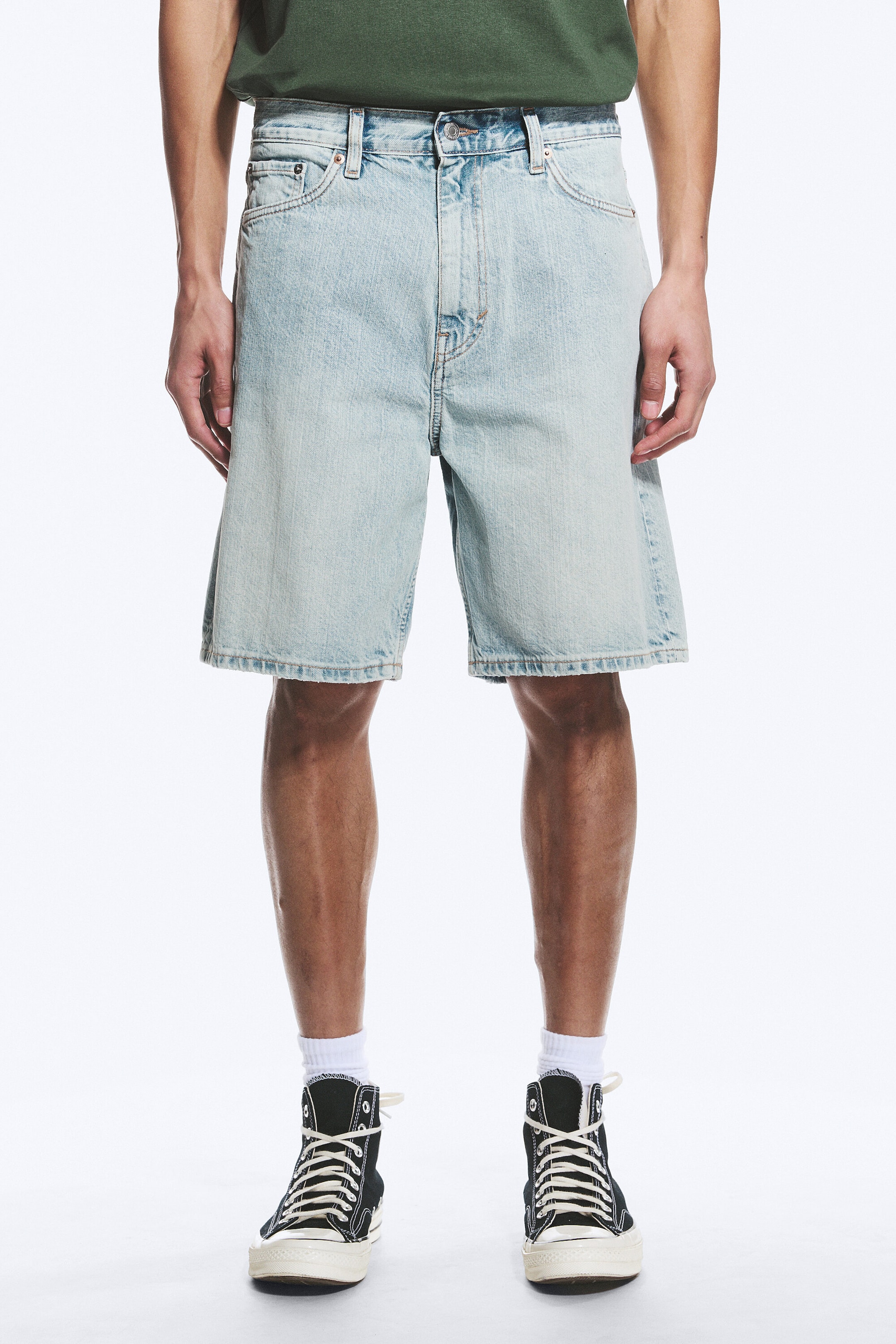 Dream Blue - Light Blue - Galaxy Mid Rise Loose Denim Shorts - 2