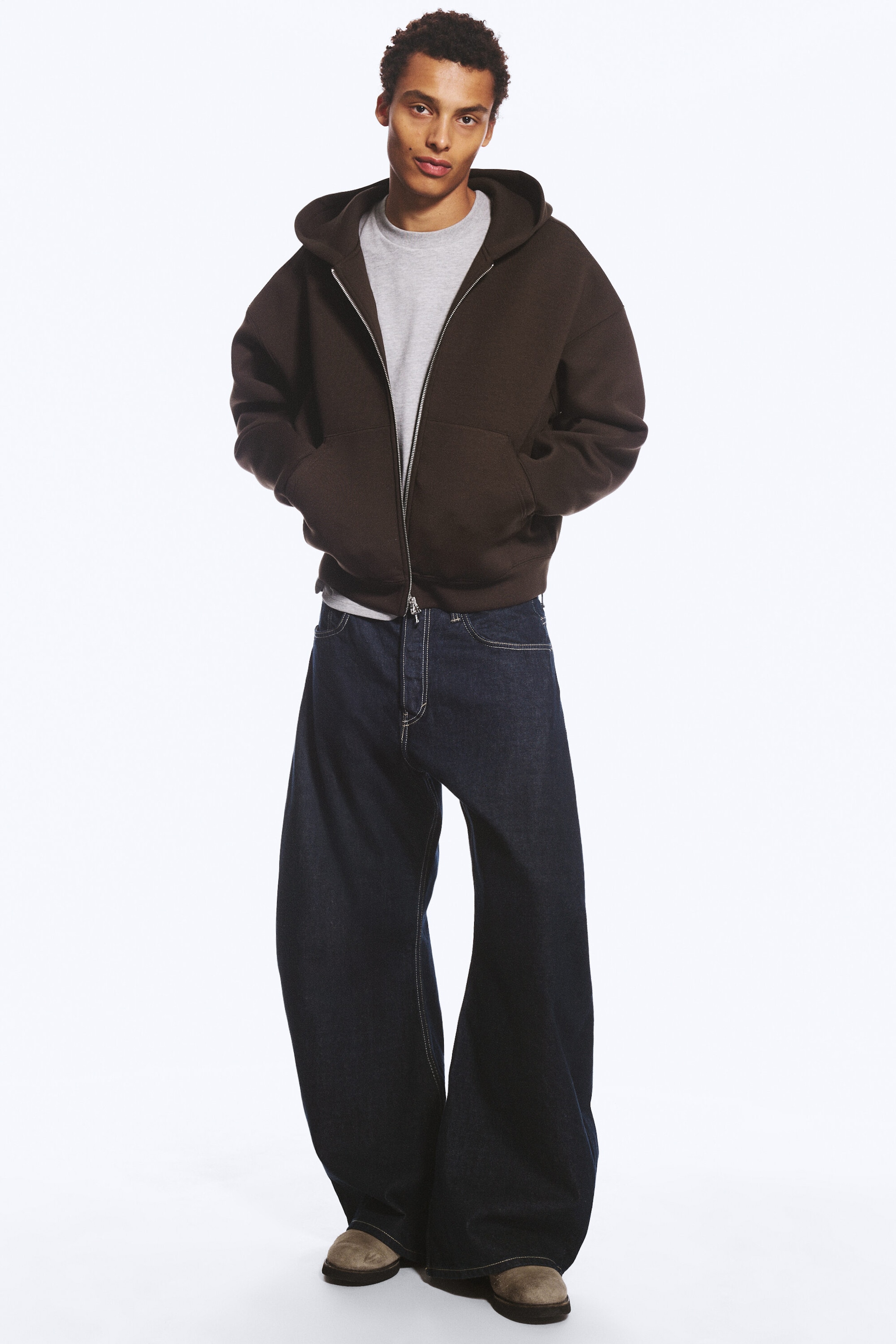 Dark Brown - Simon Scuba Zip Hoodie - 1