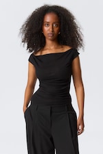 Zwart - Katoenen top met brede schouders - 0