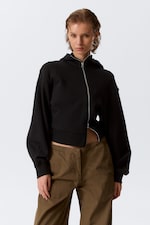 Black - Cropped Asymmetric Zip Hoodie - 1